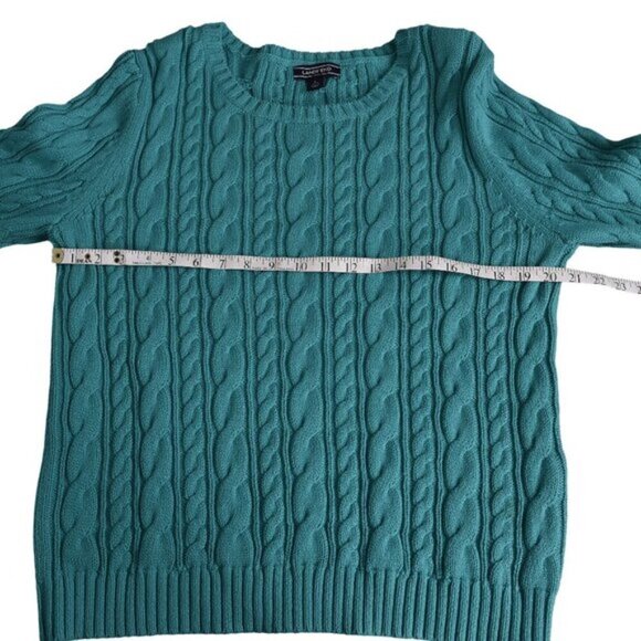 Land's End Drifter Cable Knit Cotton Sweater Long Sleeve Aqua Green Size Large - Picture 8 of 9